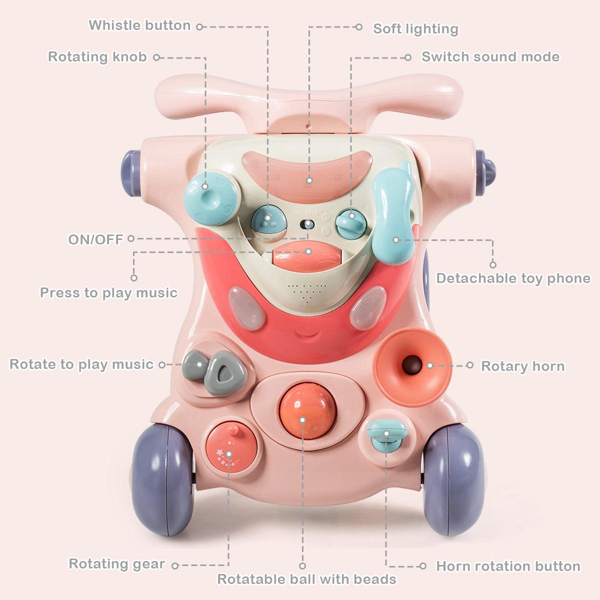 Happy Baby 2-in-1 Baby Sit-to-Stand Walker Kids Activity Center Toddler Walking Home Pink (1U01)(X9)