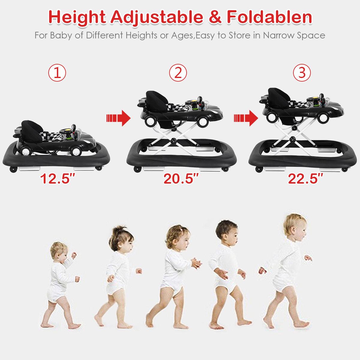 Amazing 2-in-1 Foldable Baby Walker Adjustable - With Music & Lights Black (1U01)(X9)