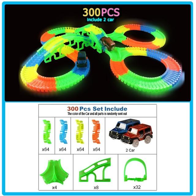 Amazing Glowing in the Dark Racing Car Track Set - Bend Flexible Track LED Car Train Toys - Gift children kids 300/256/128/136/80/56 pcs (3X2)(D2)