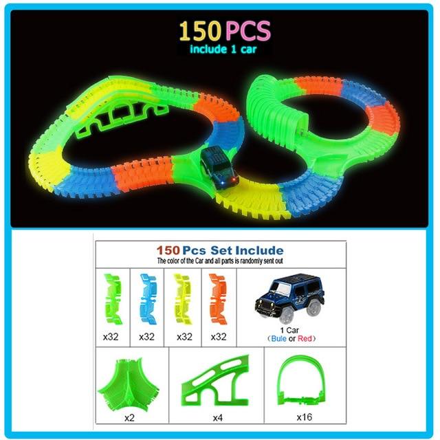 Amazing Glowing in the Dark Racing Car Track Set - Bend Flexible Track LED Car Train Toys - Gift children kids 300/256/128/136/80/56 pcs (3X2)(D2)