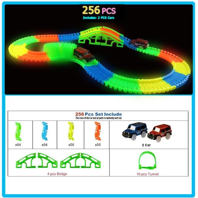 Amazing Glowing in the Dark Racing Car Track Set - Bend Flexible Track LED Car Train Toys - Gift children kids 300/256/128/136/80/56 pcs (3X2)(D2)