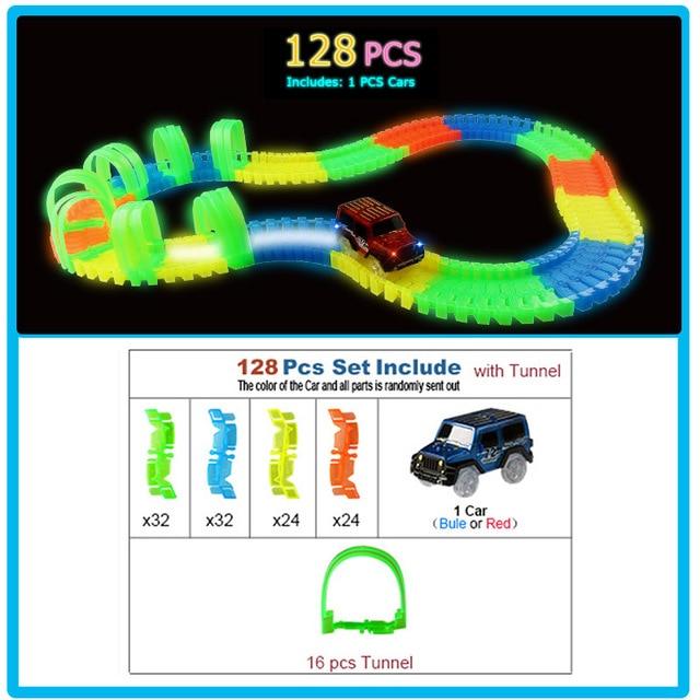Amazing Glowing in the Dark Racing Car Track Set - Bend Flexible Track LED Car Train Toys - Gift children kids 300/256/128/136/80/56 pcs (3X2)(D2)