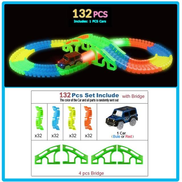Amazing Glowing in the Dark Racing Car Track Set - Bend Flexible Track LED Car Train Toys - Gift children kids 300/256/128/136/80/56 pcs (3X2)(D2)