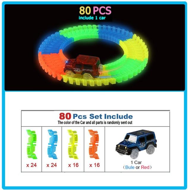 Amazing Glowing in the Dark Racing Car Track Set - Bend Flexible Track LED Car Train Toys - Gift children kids 300/256/128/136/80/56 pcs (3X2)(D2)