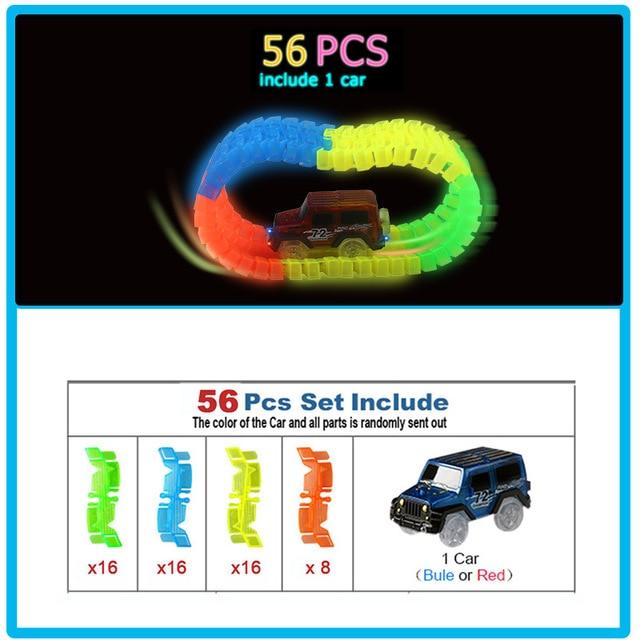 Amazing Glowing in the Dark Racing Car Track Set - Bend Flexible Track LED Car Train Toys - Gift children kids 300/256/128/136/80/56 pcs (3X2)(D2)
