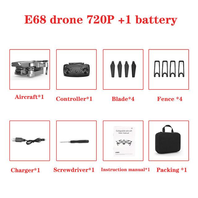 NEW Arrival E68 Drone - HD wide angle 4K WIFI 1080P FPV Drones - Video Live Recording Quadcopter Height To maintain Drone - Camera Toys (5X2)(RLT)(F2)