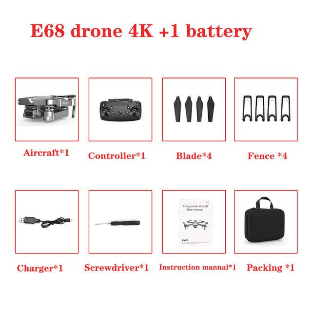 NEW Arrival E68 Drone - HD wide angle 4K WIFI 1080P FPV Drones - Video Live Recording Quadcopter Height To maintain Drone - Camera Toys (5X2)(RLT)(F2)