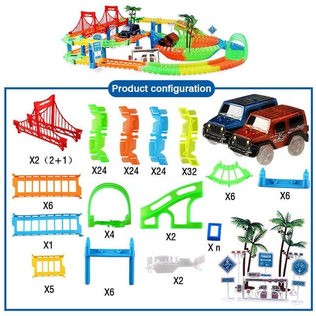 Great 2in1 Railway Track Car Set - Bend Flex Serpentine Technology Glow in The Dark Track LED Light Race Car Toys (F2)(3X2)
