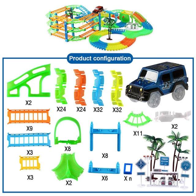 Great 2in1 Railway Track Car Set - Bend Flex Serpentine Technology Glow in The Dark Track LED Light Race Car Toys (F2)(3X2)