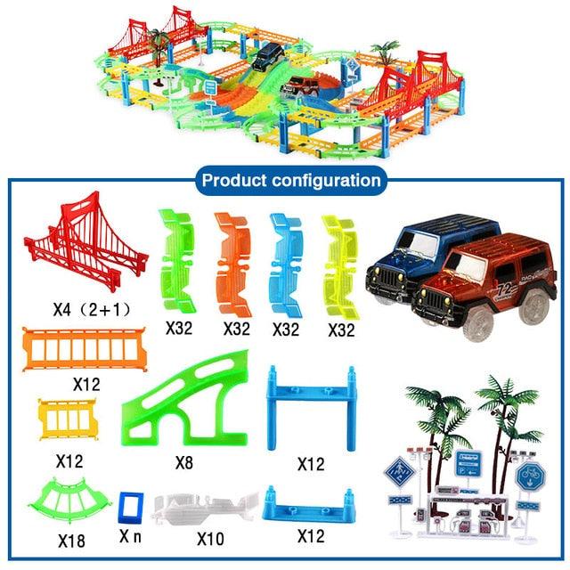 Great 2in1 Railway Track Car Set - Bend Flex Serpentine Technology Glow in The Dark Track LED Light Race Car Toys (F2)(3X2)