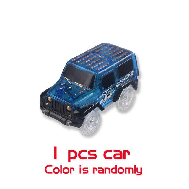 Great 2in1 Railway Track Car Set - Bend Flex Serpentine Technology Glow in The Dark Track LED Light Race Car Toys (F2)(3X2)
