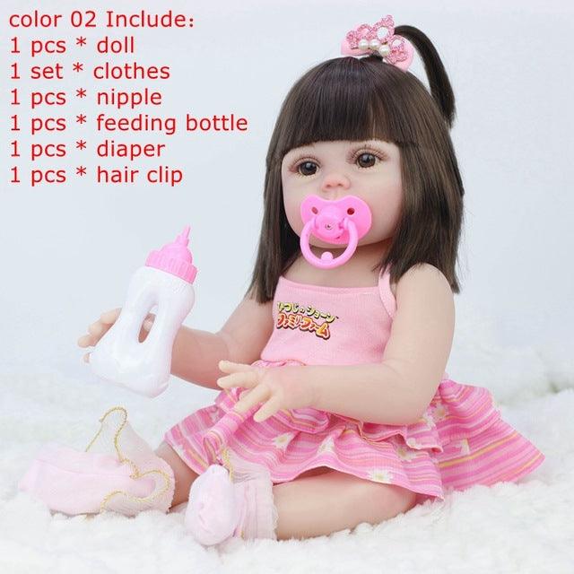 Gorgeous 45CM Full Silicone Drinking Water Pee Body Reborn Baby Doll Toy For Girl (4X2)(F2)