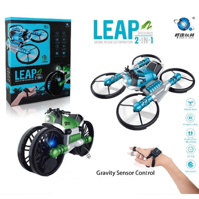 New Tech H6 2-in-1 Folding RC Drone & Motorcycle Vehicle - Multi-functional Folding Quadcopter - WIFI Camera Headless Mode RTR Toys (5X2)(RLT)