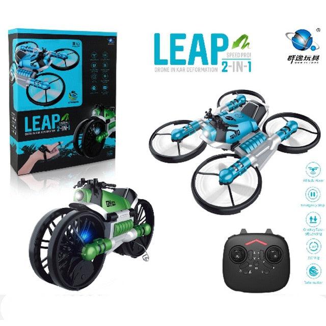 New Tech H6 2-in-1 Folding RC Drone & Motorcycle Vehicle - Multi-functional Folding Quadcopter - WIFI Camera Headless Mode RTR Toys (5X2)(RLT)