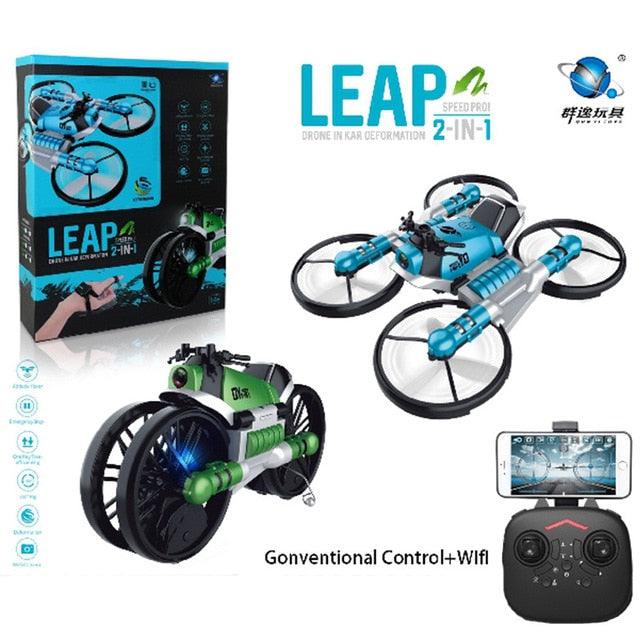 New Tech H6 2-in-1 Folding RC Drone & Motorcycle Vehicle - Multi-functional Folding Quadcopter - WIFI Camera Headless Mode RTR Toys (5X2)(RLT)