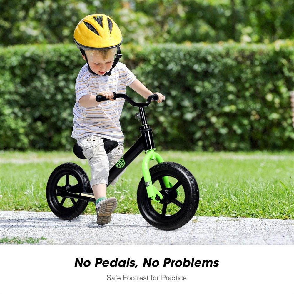 Unique 12” Kids Balance Bike No Pedal Child Training Bicycle w/ Adjustable Seat Black (1U2)(9X1)