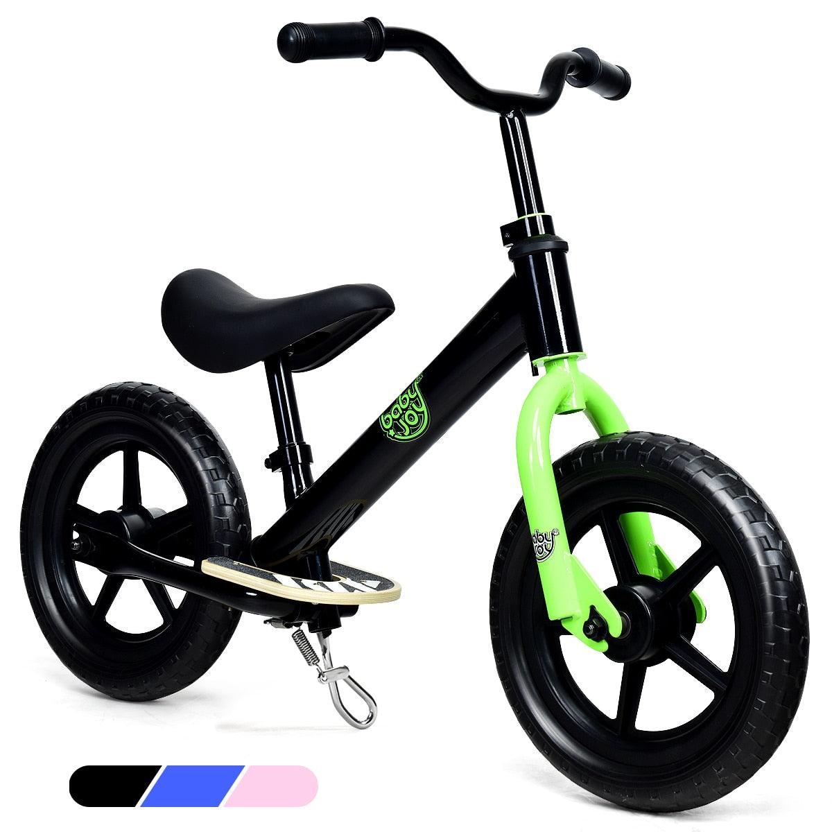 Unique 12” Kids Balance Bike No Pedal Child Training Bicycle w/ Adjustable Seat Black (1U2)(9X1)