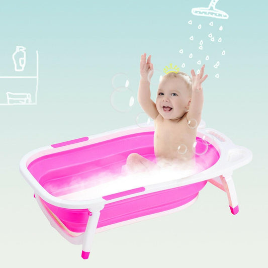 Pink Baby Folding Bathtub Infant Collapsible Portable Shower Basin w/ Block (1U1)(4X1)