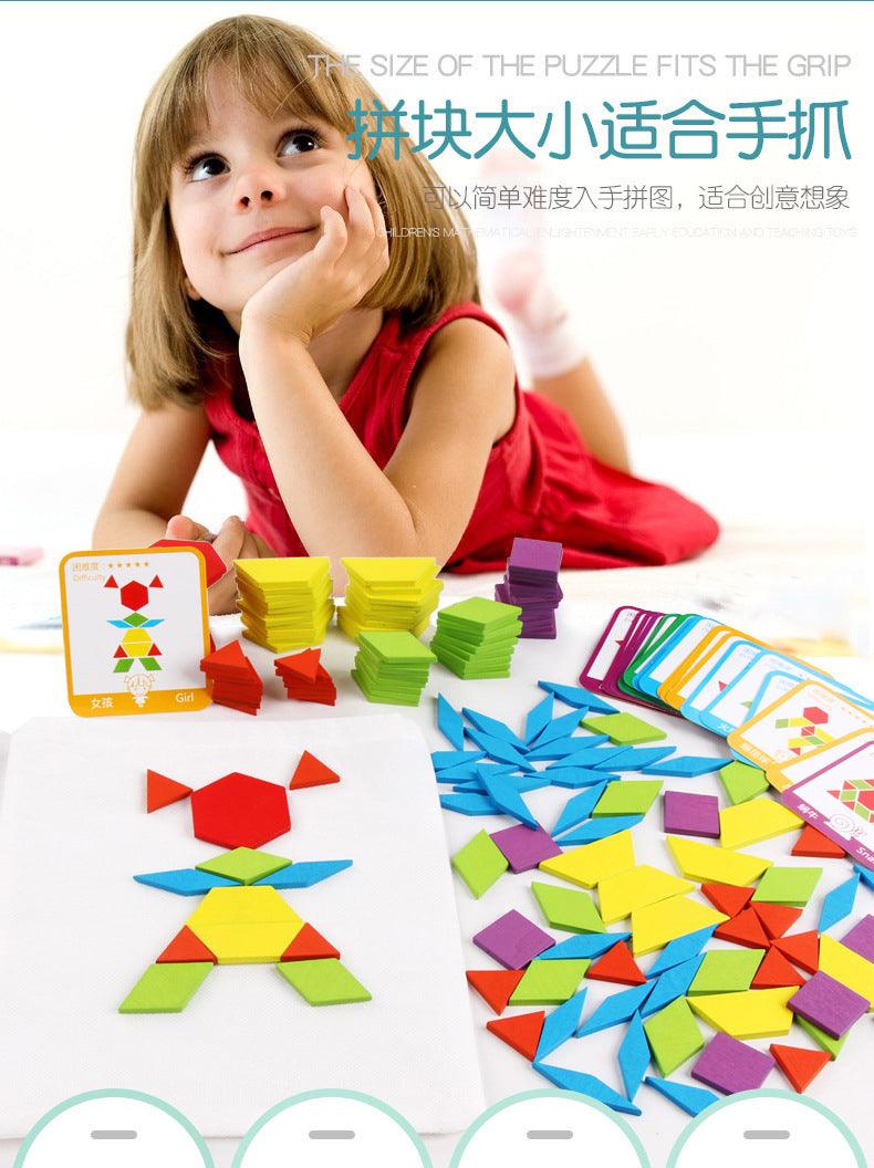 Hot Sale 155pcs Wooden Jigsaw Puzzle Board Set - Colorful Baby Montessori Educational Toys - Children Learning Developing (D2)(7X2)