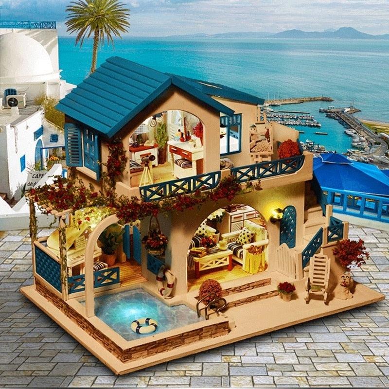 Amazing Wooden Miniatures Doll Houses - Furniture Kit With LED Baby Kid - Assemble Toys (4X2)(1X3)