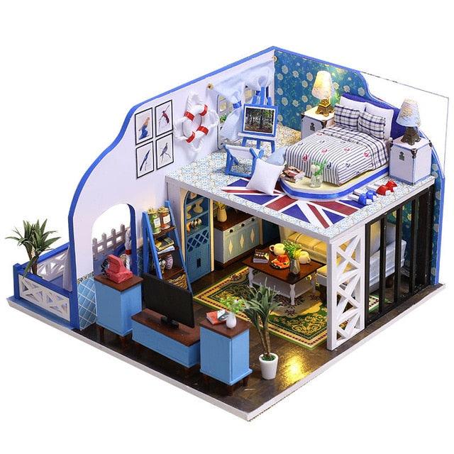 Amazing Wooden Miniatures Doll Houses - Furniture Kit With LED Baby Kid - Assemble Toys (4X2)(1X3)