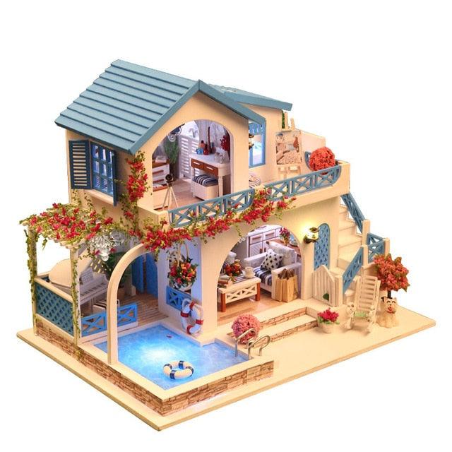 Amazing Wooden Miniatures Doll Houses - Furniture Kit With LED Baby Kid - Assemble Toys (4X2)(1X3)