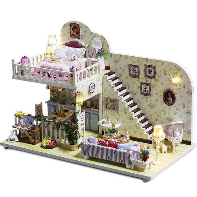 Amazing Wooden Miniatures Doll Houses - Furniture Kit With LED Baby Kid - Assemble Toys (4X2)(1X3)