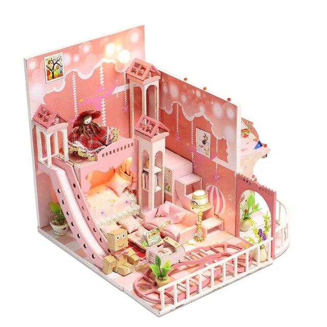 Amazing Wooden Miniatures Doll Houses - Furniture Kit With LED Baby Kid - Assemble Toys (4X2)(1X3)