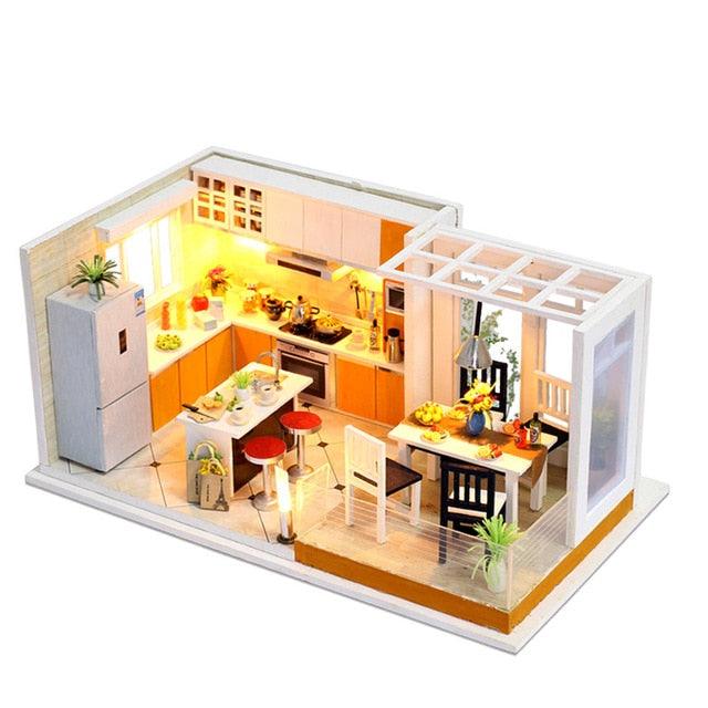 Amazing Wooden Miniatures Doll Houses - Furniture Kit With LED Baby Kid - Assemble Toys (4X2)(1X3)