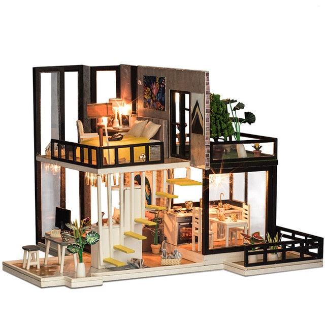 Amazing Wooden Miniatures Doll Houses - Furniture Kit With LED Baby Kid - Assemble Toys (4X2)(1X3)