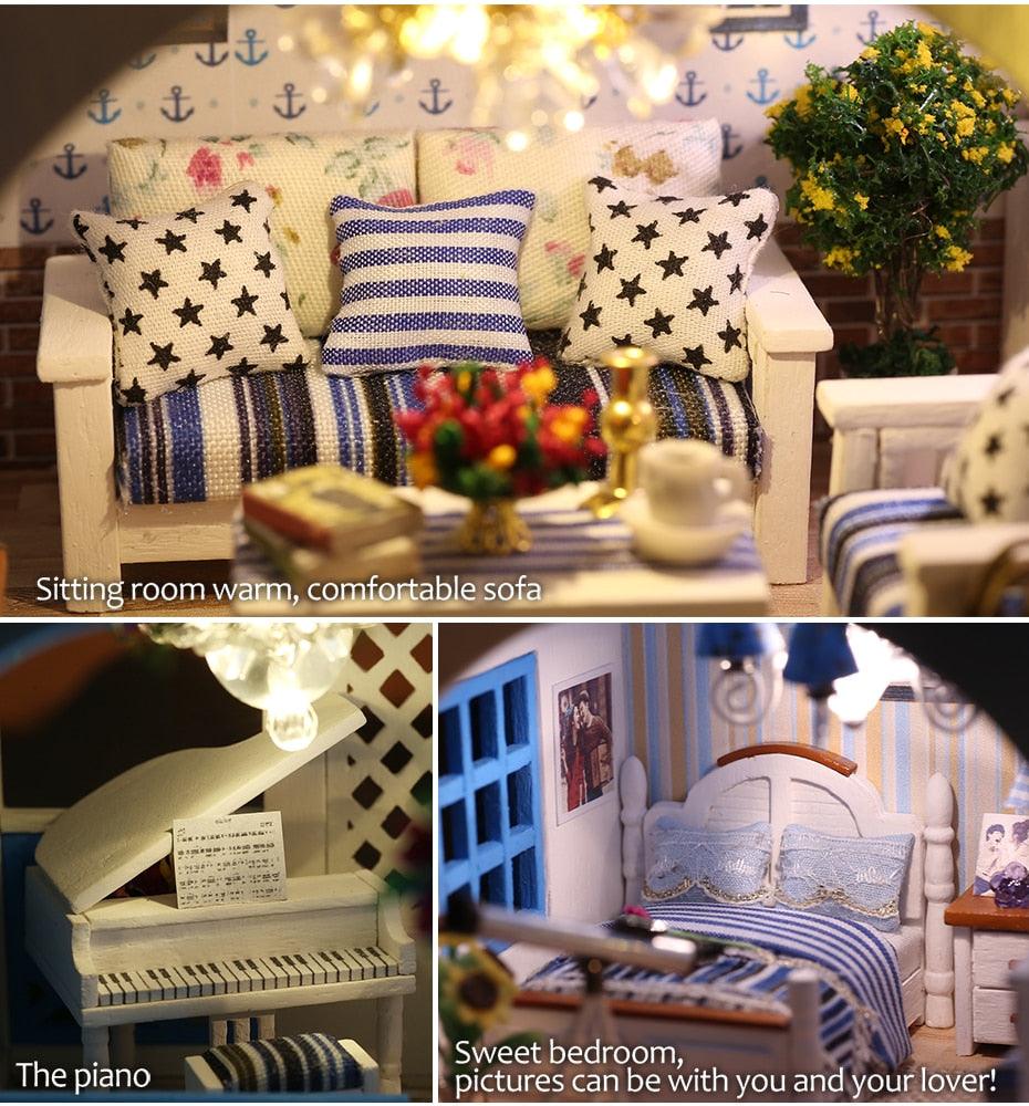 Amazing Wooden Miniatures Doll Houses - Furniture Kit With LED Baby Kid - Assemble Toys (4X2)(1X3)