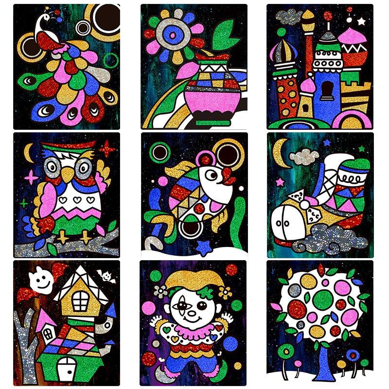 Color Glitter Paper Magic Art Painting - Drawing Kids Coloring Crafts Learning Education Color Art Painting Card (8X1)(F2)