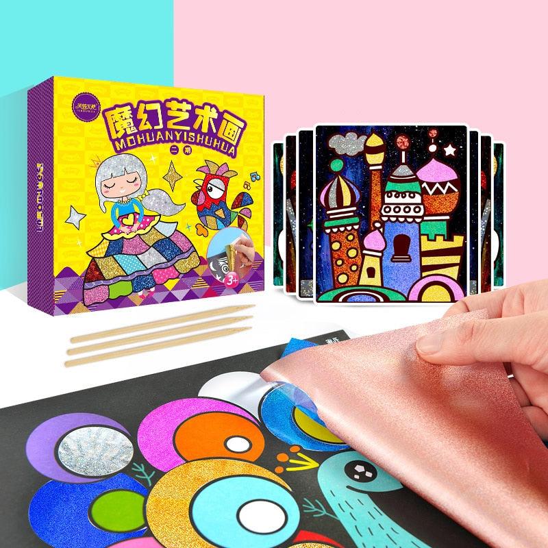 Children Magic Color Paper DIY Art Craft Toy - Kids Creative Stickers Drawing Handmade Scratching Paper (8X1)