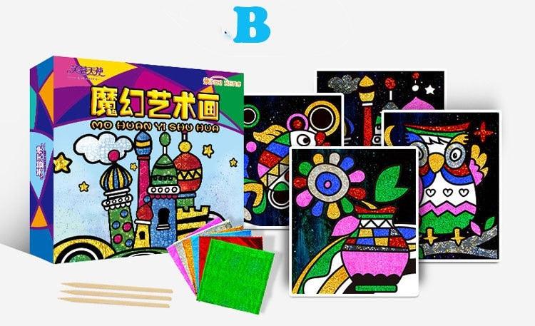 Children Magic Color Paper DIY Art Craft Toy - Kids Creative Stickers Drawing Handmade Scratching Paper (8X1)
