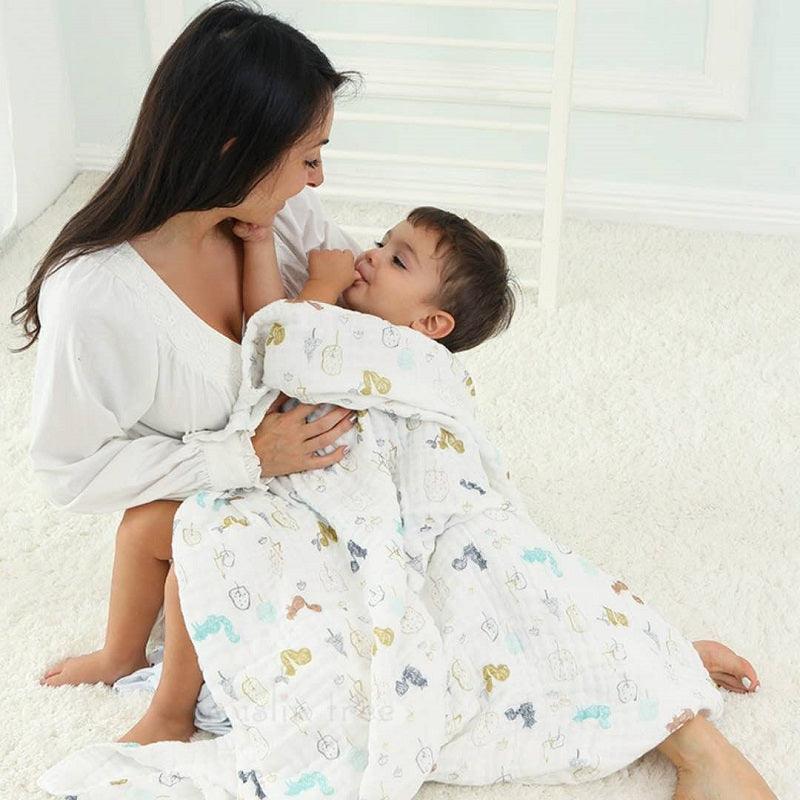 Newborns Kids Wash Beach 6 Layer Big Baby Towel - Cotton Cartoon Muslin Gauze Squares Cloth - Infant Swaddle Bath Blankets (D1)(2X1)