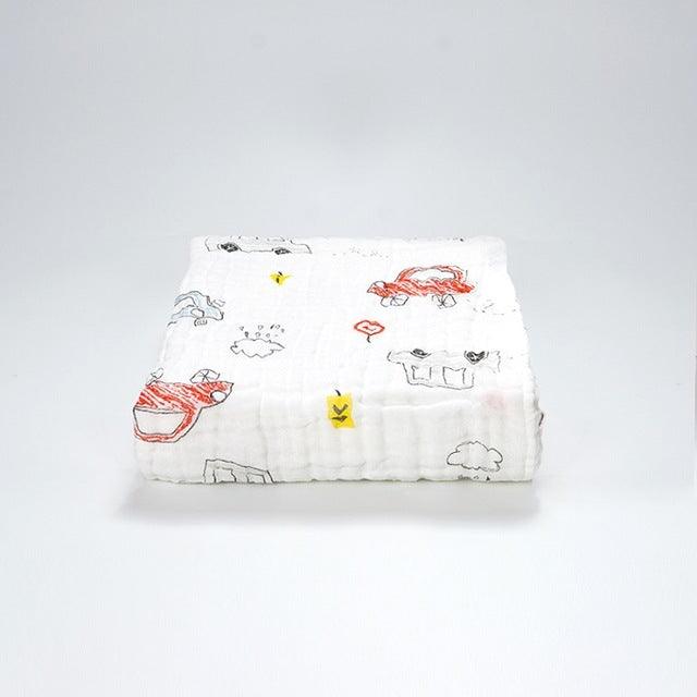 Newborns Kids Wash Beach 6 Layer Big Baby Towel - Cotton Cartoon Muslin Gauze Squares Cloth - Infant Swaddle Bath Blankets (D1)(2X1)