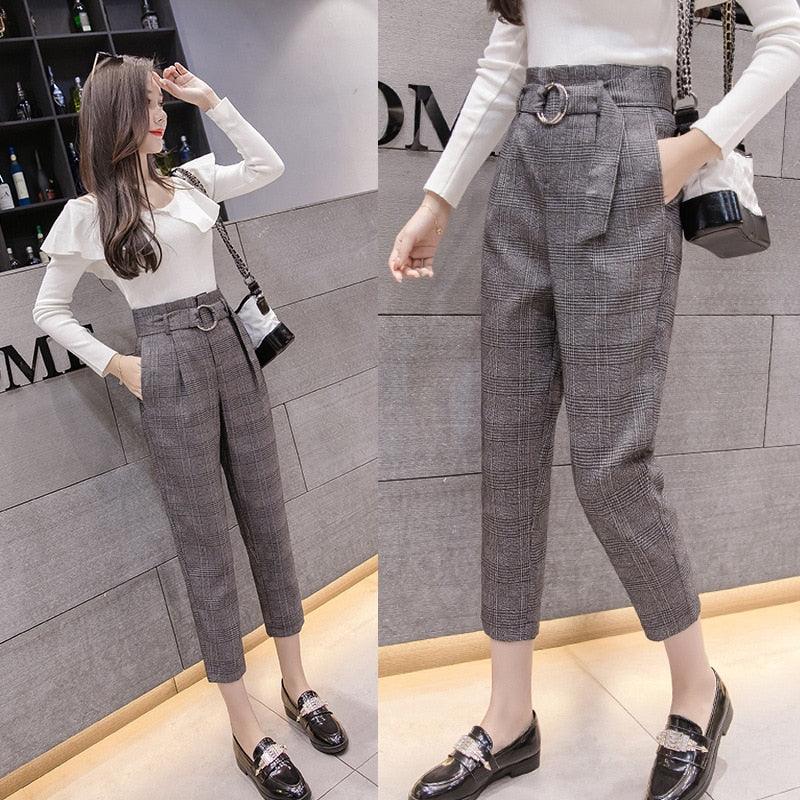 Autumn Retro Trousers - Fashion Women Harem Pants - Plus Size - Formal Women Pants With Belt (BP)(F25)