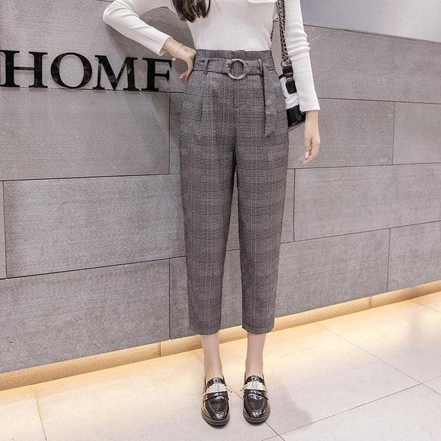 Autumn Retro Trousers - Fashion Women Harem Pants - Plus Size - Formal Women Pants With Belt (BP)(F25)