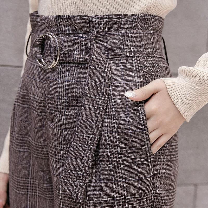 Autumn Retro Trousers - Fashion Women Harem Pants - Plus Size - Formal Women Pants With Belt (BP)(F25)