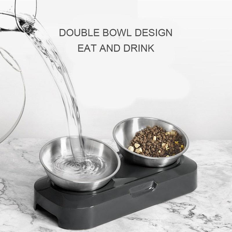 Stainless Steel Double Bowls 15° adjustable Pet Cat And Dog Food Bowl (2U71)