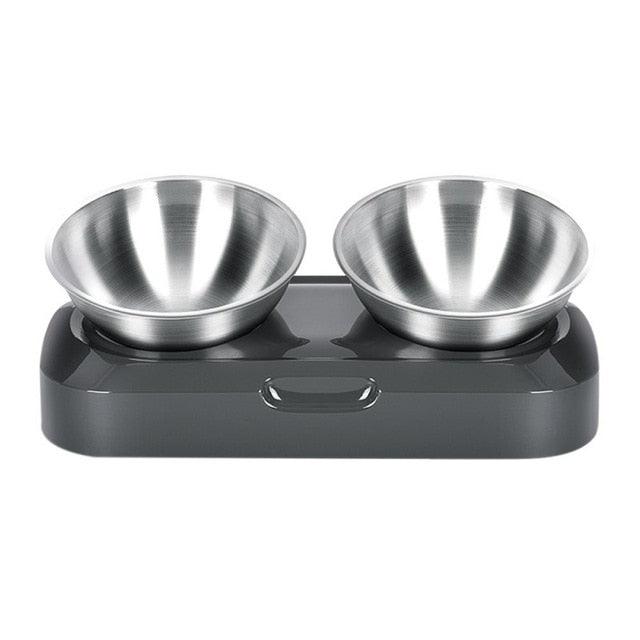 Stainless Steel Double Bowls 15° adjustable Pet Cat And Dog Food Bowl (2U71)