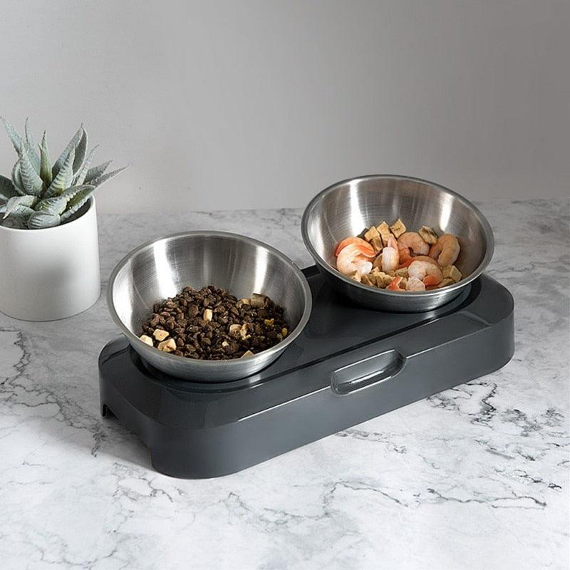 Stainless Steel Double Bowls 15° adjustable Pet Cat And Dog Food Bowl (2U71)