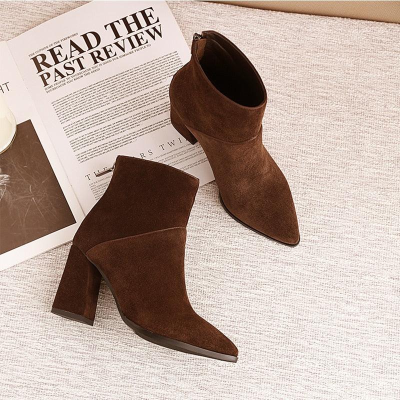 Gorgeous Women's Ankle Boots - Genuine Leather Pointed Toe - Side Zipper Winter (BB1)(BB2)(CD)(WO4)