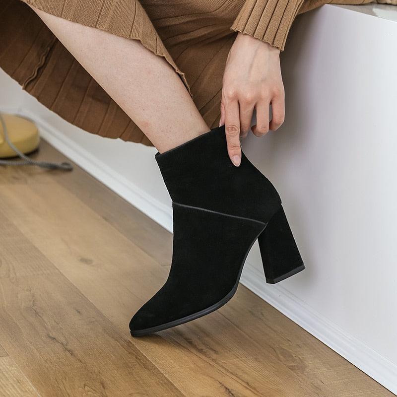 Gorgeous Women's Ankle Boots - Genuine Leather Pointed Toe - Side Zipper Winter (BB1)(BB2)(CD)(WO4)