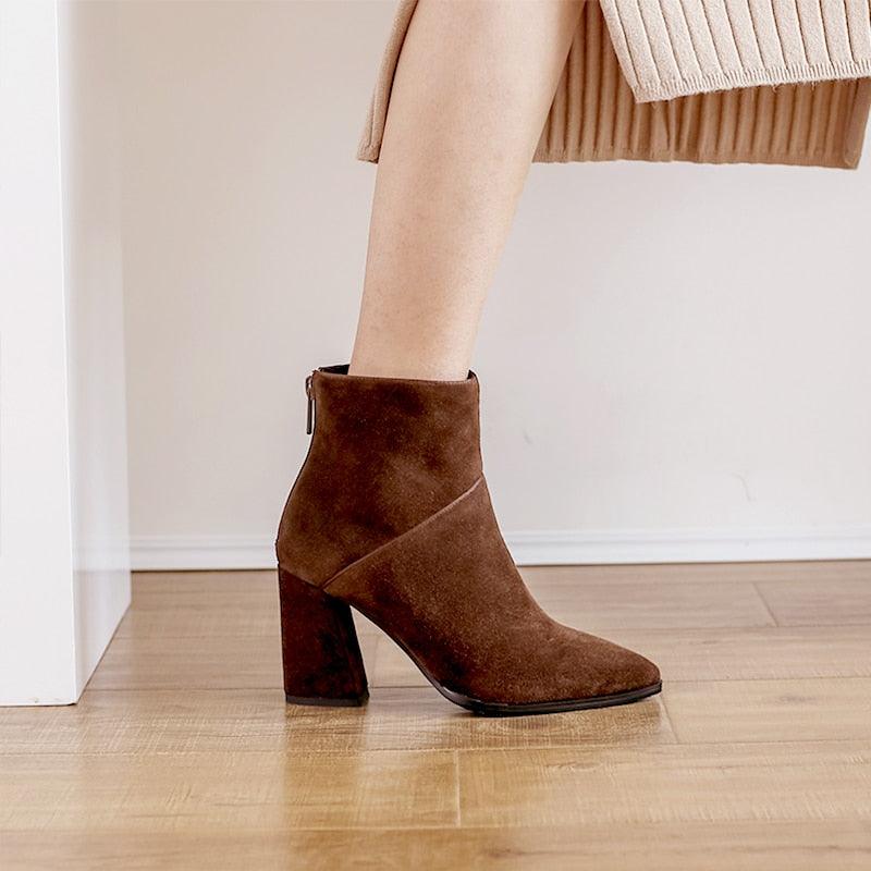 Gorgeous Women's Ankle Boots - Genuine Leather Pointed Toe - Side Zipper Winter (BB1)(BB2)(CD)(WO4)