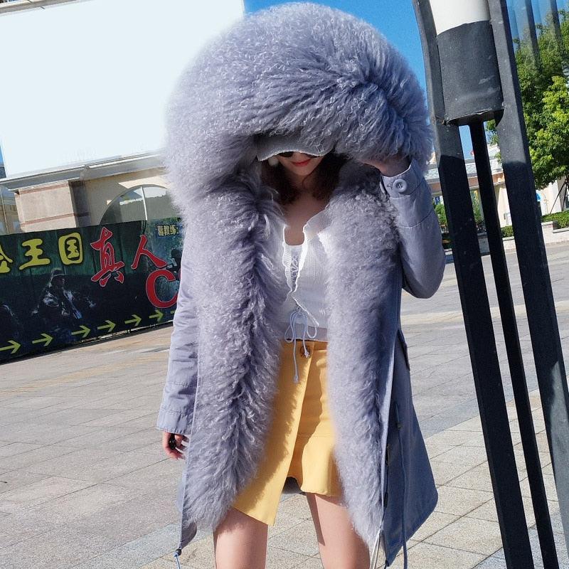 Gorgeous Women Winter Coats - Fashion Women's Luxurious Lamb Fur Parka Hooded Coat - Outwear Winter Jacket (1U23)