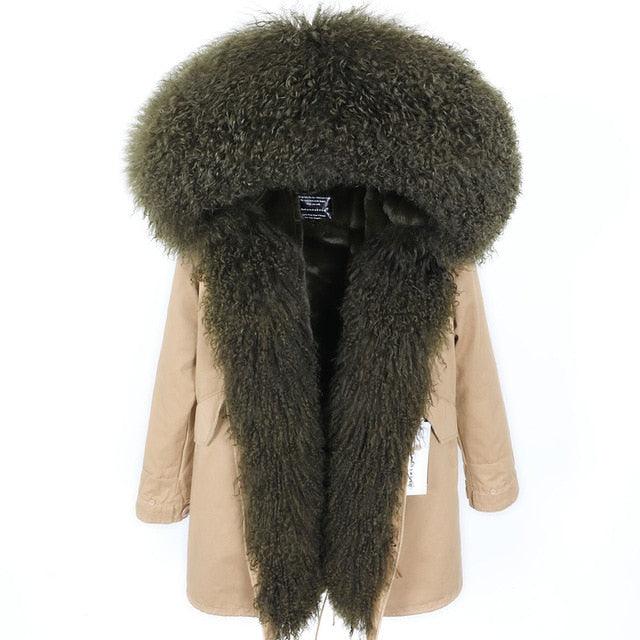 Gorgeous Women Winter Coats - Fashion Women's Luxurious Lamb Fur Parka Hooded Coat - Outwear Winter Jacket (1U23)
