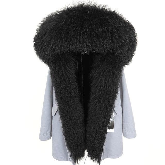 Gorgeous Women Winter Coats - Fashion Women's Luxurious Lamb Fur Parka Hooded Coat - Outwear Winter Jacket (1U23)