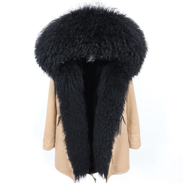 Gorgeous Women Winter Coats - Fashion Women's Luxurious Lamb Fur Parka Hooded Coat - Outwear Winter Jacket (1U23)