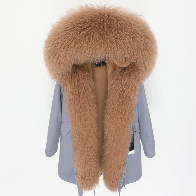 Gorgeous Women Winter Coats - Fashion Women's Luxurious Lamb Fur Parka Hooded Coat - Outwear Winter Jacket (1U23)